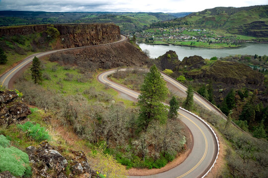 High angle view of a highway, Columbia River Highway, Mosier, Oregon, USA