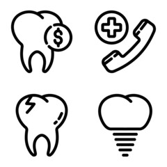 Dental Flat Icon Set Isolated On White Background