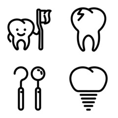 Dental Flat Icon Set Isolated On White Background