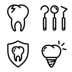 Dental Flat Icon Set Isolated On White Background