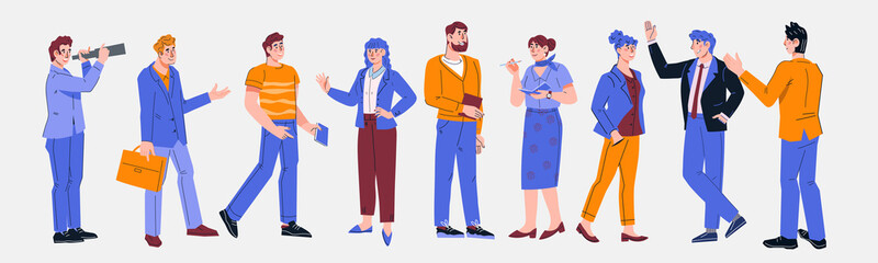 Business team group portrait of business professionals, managers and executives ready to work, flat cartoon vector illustration isolated on white background.