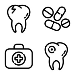 Dental Flat Icon Set Isolated On White Background