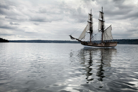Brig in the sea, Lady Washington, Brownsville, Washington State, USA