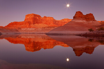 Reflection of cliffs in the lake, Lake Powell, Face Canyon, Glen Canyon National Recreation Area, Utah, USA