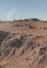 Landscape of an Alien Desert Planet, 3d digitally rendered science fiction illustration