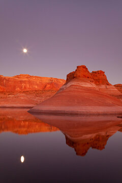Reflection of cliffs in the lake, Lake Powell, Face Canyon, Glen Canyon National Recreation Area, Utah, USA