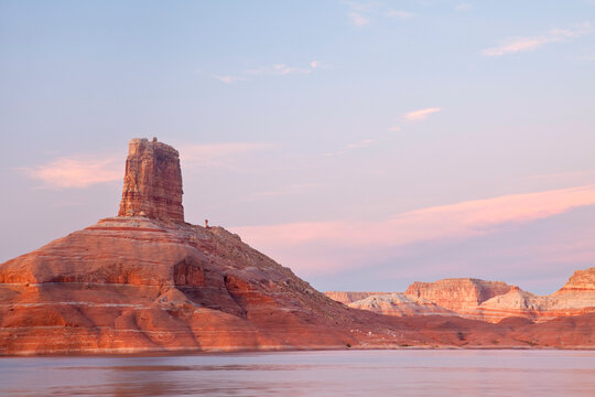 Lake in front of rock formations, Padre Bay, Lake Powell, Arizona, USA