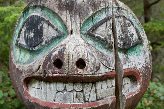 Close-up of a totem pole, Kasaan, Alaska, USA