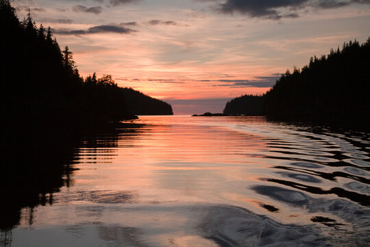 Lake at sunset, Meyers Chuck, Alaska, USA