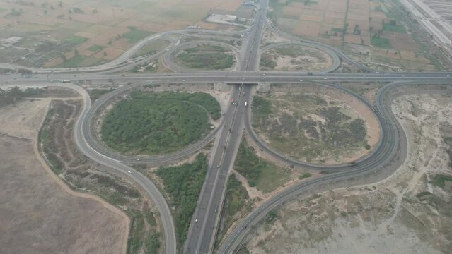 Aerial view of Lahore smart city kala shah kako motorway interchange Pakistan, drone's footage