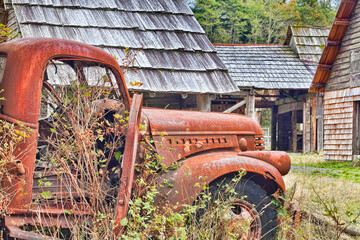 Abandoned truck, Kestner Homestead, Quinault Rainforest, Olympic National Park, Washington State, USA