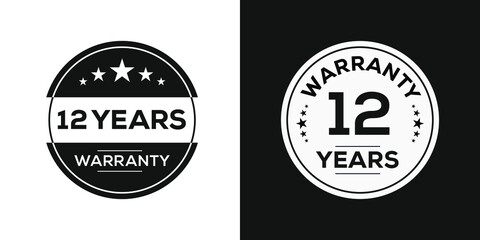 12 years warranty seal stamp, vector label.