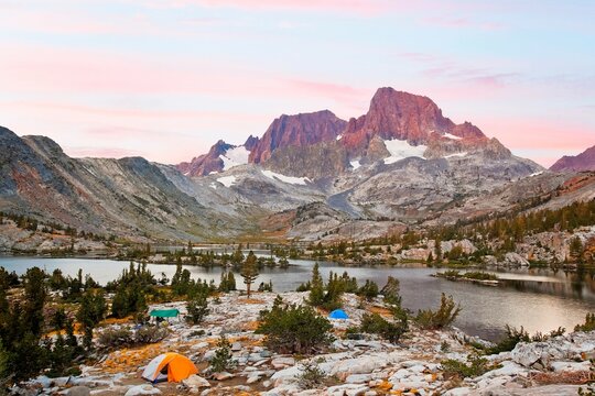 Tents at a lakeside, Garnet Lake, Ansel Adams Wilderness, Inyo National Forest, California, USA