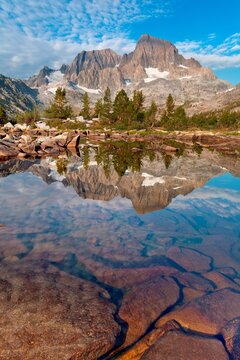 Reflection of mountains in a lake, Mt Ritter, Banner Peak, Garnet Lake, Ansel Adams Wilderness, Inyo National Forest, California, USA