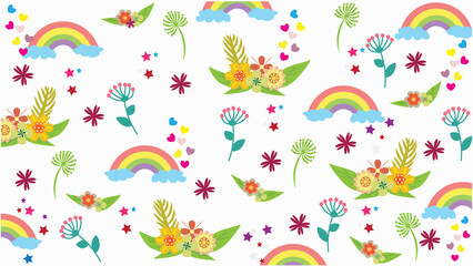 Cute flower seamless background for wrapping paper, fabric, wallpaper, etc. flower pattern with white background.