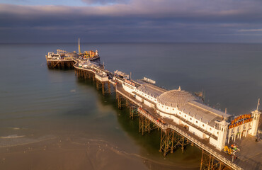 Dawn drone shot of Brighton Pier