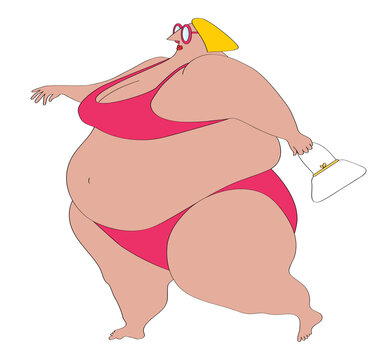 Overweight woman wearing bikini, illustration