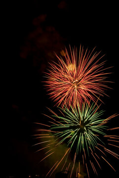 Low angle view of fireworks display at night