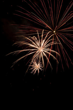 Low angle view of fireworks display at night