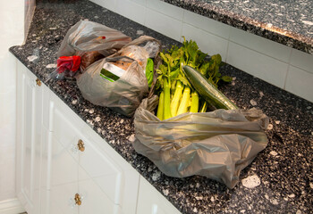 Grocery bags in kitchen