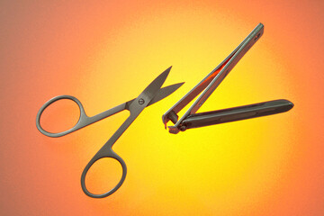 Close-up of scissor and nail clipper