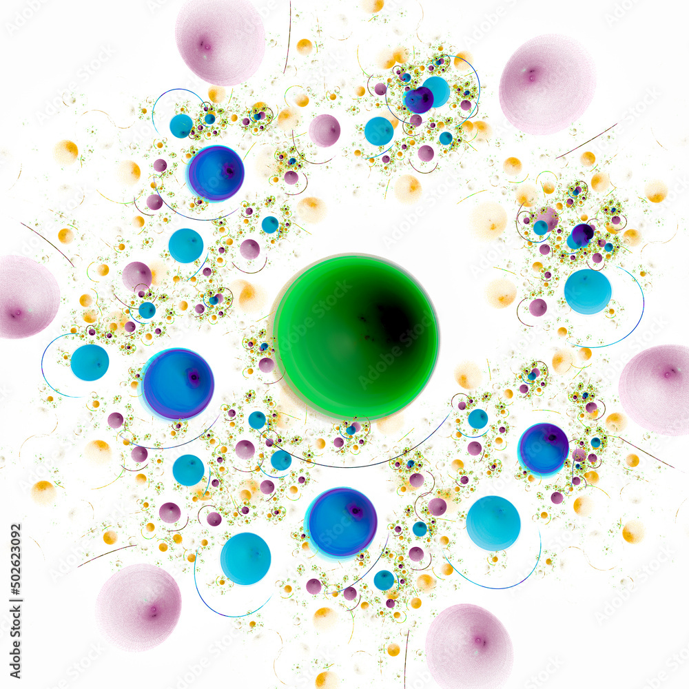 Poster colorful abstract universe with multicolor planets on a white background. abstract fractal backgroun
