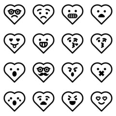 Hearts Emoji Flat Icon Set Isolated On White Background