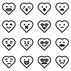 Hearts Emoji Flat Icon Set Isolated On White Background