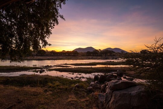 River at sunrise, Serengeti National Park, Tanzania
