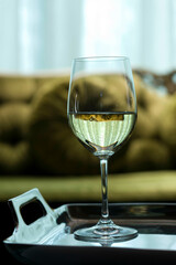 Wine glass on a serving tray