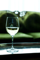 Wine glass on a serving tray