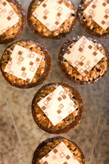 High angle view of decorative gourmet dessert