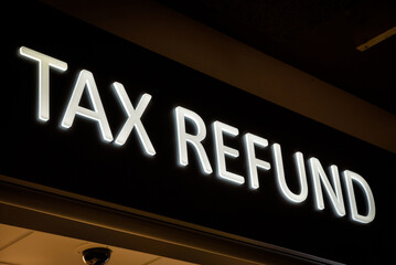 Tax Refund sign in an airport in Europe.