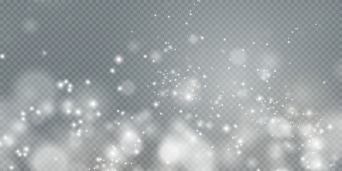 White png dust light. Bokeh light lights effect background. Christmas background of shining dust Christmas glowing light bokeh confetti and spark overlay texture for your design.	 - obrazy, fototapety, plakaty