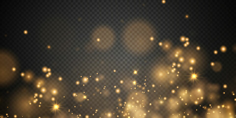 Obraz na płótnie Canvas Christmas background. Powder PNG. Magic shining gold dust. Fine, shiny dust bokeh particles fall off slightly. Fantastic shimmer effect.