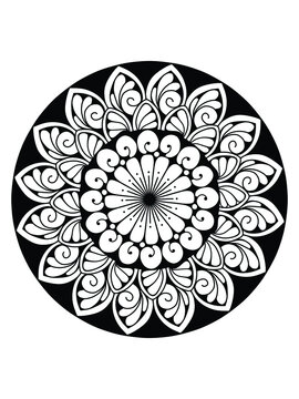 Mandala, highly detailed zentangle inspired illustration, black and white.