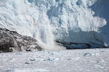 Eqip Sermia glacier calving with a loud ice avalanche (horizontal), Eqip Sermia, Greenland