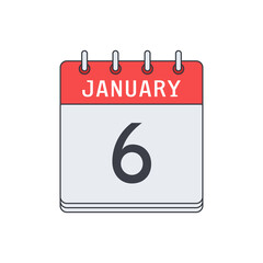January 6. Calendar icon. Vector illustration, flat design..