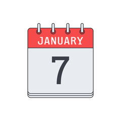 January 7. Calendar icon. Vector illustration, flat design..