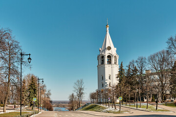 Nizhny Novgorod Kremlin, Russia. Bell tower of Transfiguration Cathedral, Ivanovsky descent.