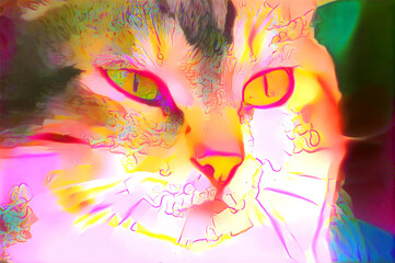 Modern cat painting in bright neon colors