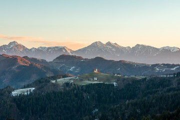sunrise in the mountains at st. Tomas, Slovenia