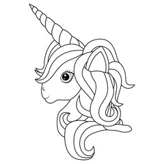 Cute pony unicorn rainbow coloring page for kids