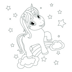 Cute pony unicorn rainbow coloring page for kids