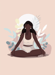 woman in yoga pose. Creative design of a poster or banner with an illustration of a woman doing yoga to celebrate Yoga Day on an abstract background. June 21st celebrations of world yoga day