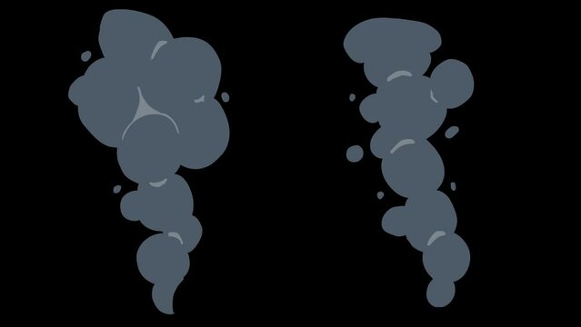 Animation of gray smoke. Drawn picture. Smoke from a fire. combustion product. Grey colour. Transparent background. Frame size 1920x1080