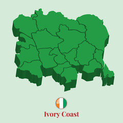 3D Map of Ivory Coast, Vector illustration Stock Photos, Designs