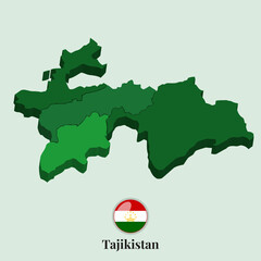 3D Map of Tajikistan, Vector Stock Photos Designs