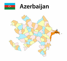 Azerbaijan map with city borders. Vector illustration.