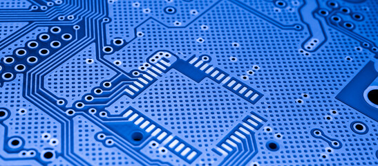 blue printed circuit. layout of tracks.